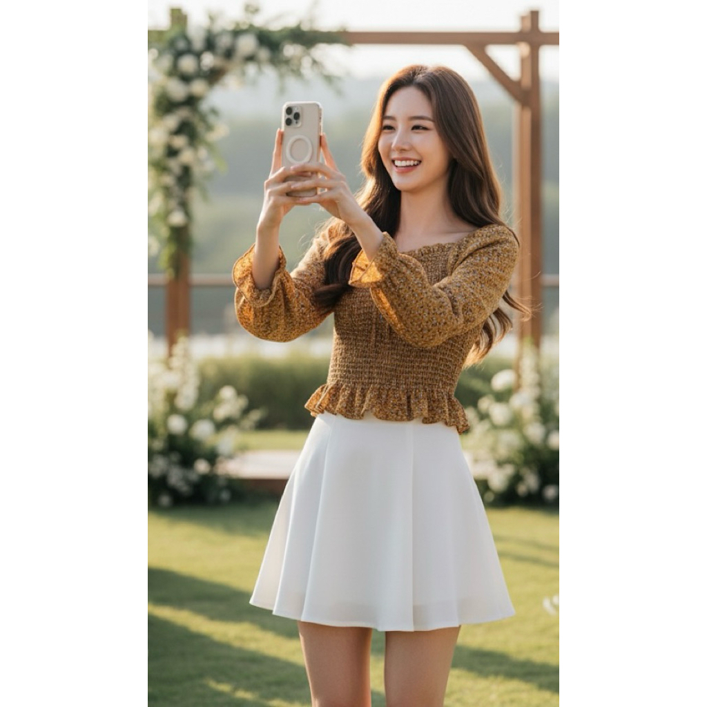 🍁 เสื้อแขนยาว สม็อค ลายดอกเล็ก สีเหลืองเข้ม 🍁 Lolita shop