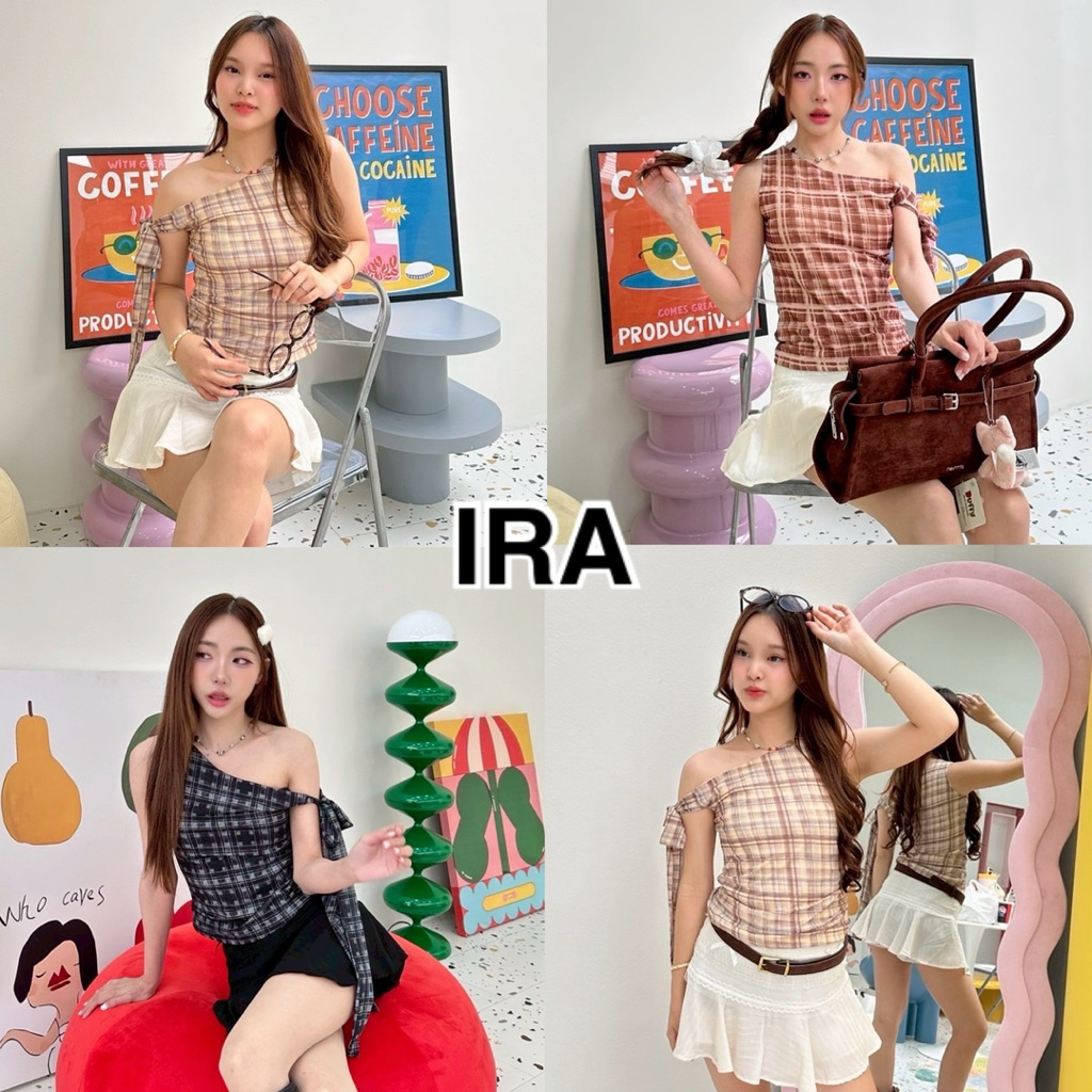 BY IRA  🎀พร้อมส่ง🎀 Scott Bow Top เสื้อลายสก็อตผูกโบว์ พร้อมส่ง