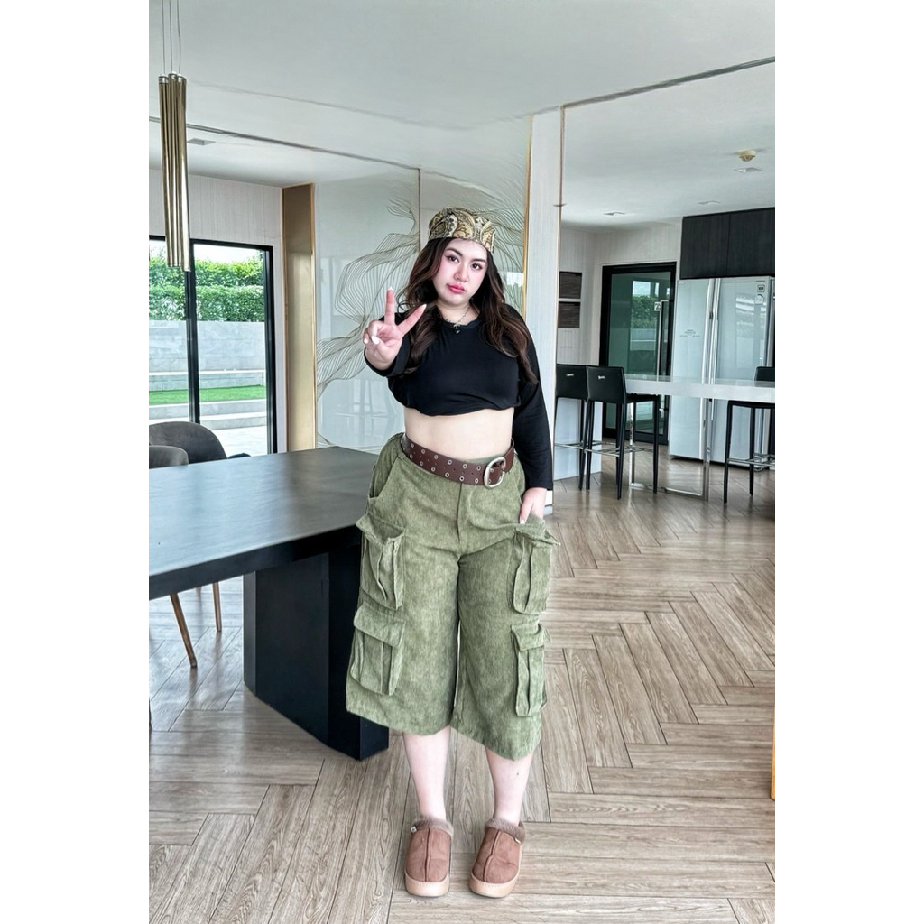 𝗕𝗿𝘂𝗻𝗼 𝗰𝗮𝗿𝗴𝗼 กางเกงคาร์โก้ 4ส่วน ❤️สาวอวบ❤️ มี 3สี - รูปที่ 3