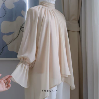 CANA เสื้อทรงปล่อย(โอเวอร์ไซส์)ผ้าชีฟอง ซับในทั้งตัวและแขน ขนาดฟรีไซส์