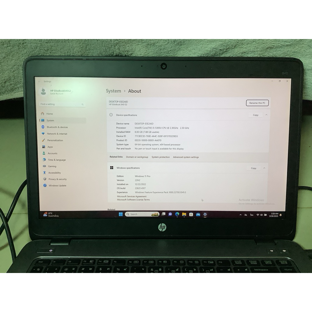 บอดี้มีรอย มือ2 โน๊ตบุ๊ค hp i5 gen5🚨windows11 จอ12",HP Elitebook-820 G2 i5-5300U Gen5 Cpu2.3-2.3GHz 