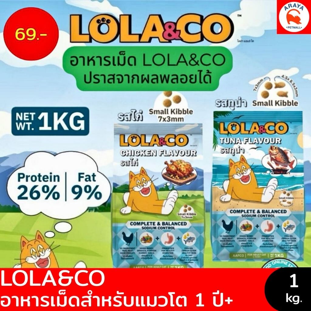 *1kg*Lola&Co โลล่าแอนด์โค อาหารเม็ดแมว สำหรับแมวโต