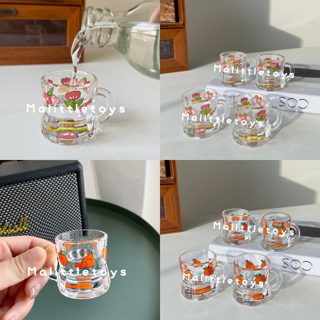 🌳พร้อมส่ง🌳~ แก้วช็อตมีหูจับลายน้องดอกไม้*ลายน้องส้มน่ารักตะปุ๊กตะปิ๊ก ~
