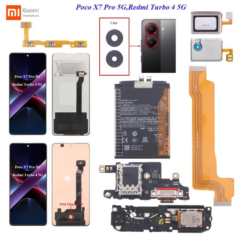 อะไหล่มือถือ Xiaomi Poco X7 Pro 5G,Redmi Turbo 4 5G/สายแพร/ลำโพงหูฟัง/กระดิ่ง/กระจกเลนส์กล้อง/แบเตอรี่ BM69