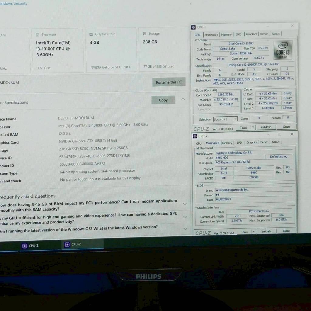 CPU + M/B Core i3-10100F + Gigabyte B460 HD3 (1200) ประกัน 2 เดือน