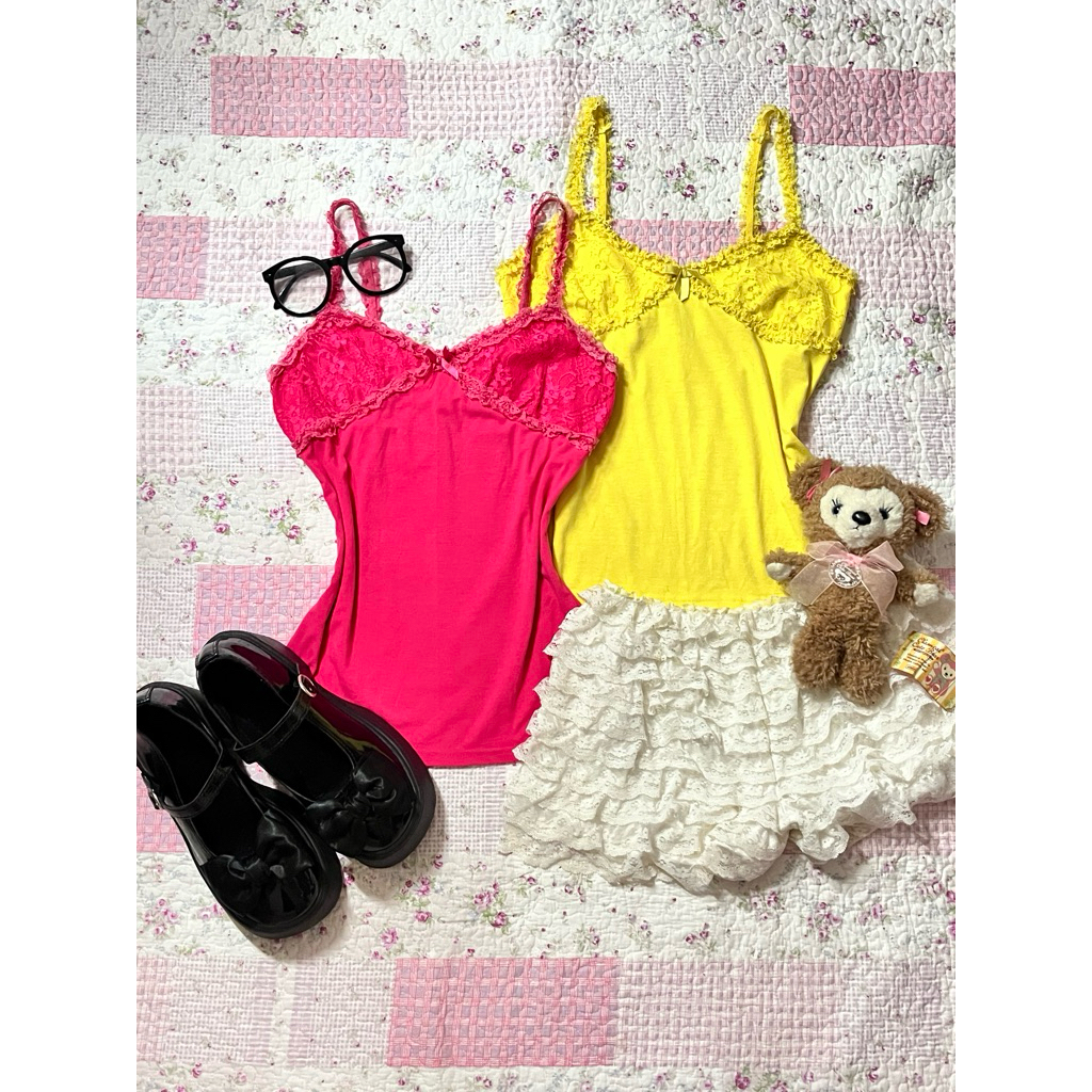 ⋆.ೃ LizLisa Lace-up camisole ; เสื้อกล้ามรัดรูปแบรนด์ลิซลิซ่า งานป้ายญปแท้มือสอง สภาพนางฟ้า ⋆𐦍.ೃ࿔*:･