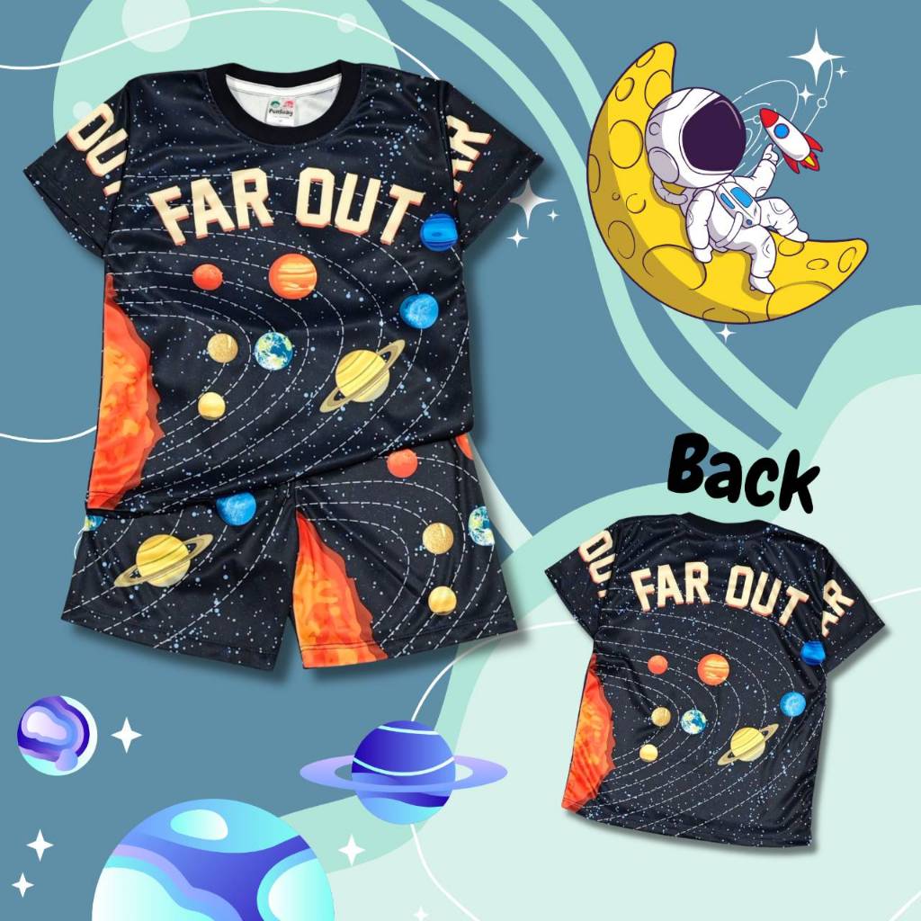 SP0867#1 ชุดเด็ก เสื้อแขนสั้น+กางเกงขาสั้น ผ้าไมโครเกรดA ลายดวงดาว อวกาศ เสื้อผ้าเด็ก ชุดเด็กแฟชั่น ชุดเด็กลายการ์ตูน