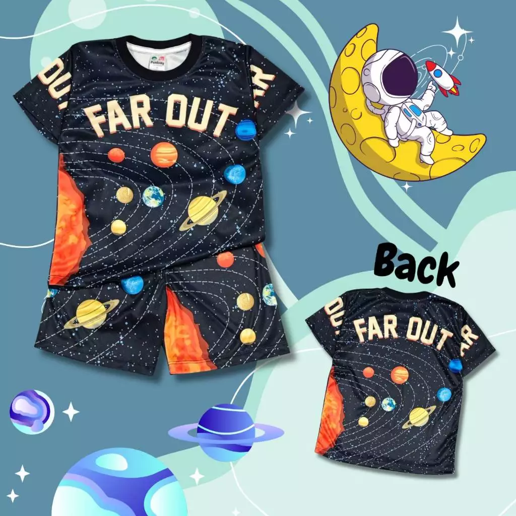 (SP0867#1) ชุดเด็ก เสื้อแขนสั้น+กางเกงขาสั้น ผ้าไมโครเกรดA ลายดวงดาว อวกาศ เสื้อผ้าเด็กแฟชั่น ลายการ์ตูน