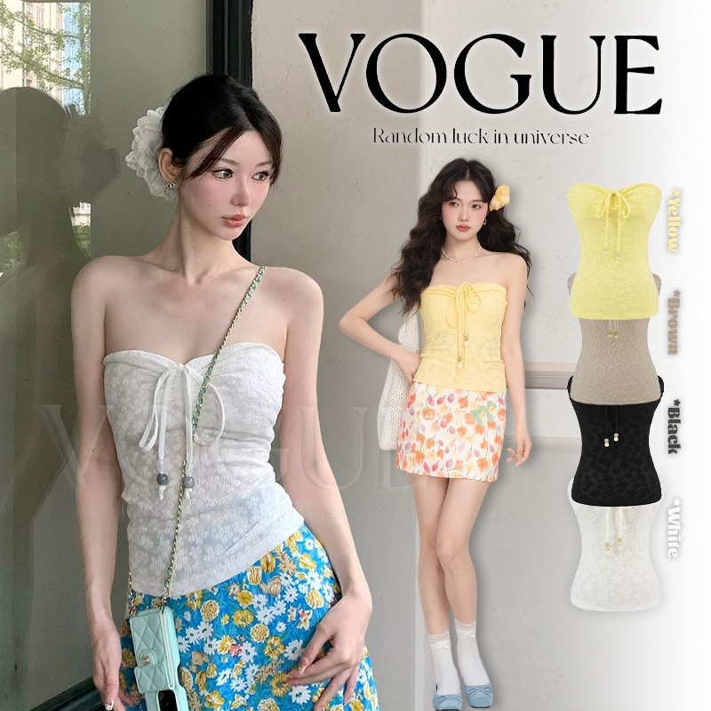 Vogue🌟พร้อมส่ง🌟 เสื้อเกาะอก ใส่ได้สองแบบ สีพื้น มีฟองน้ำ เรียบมินิมอล (FY882)