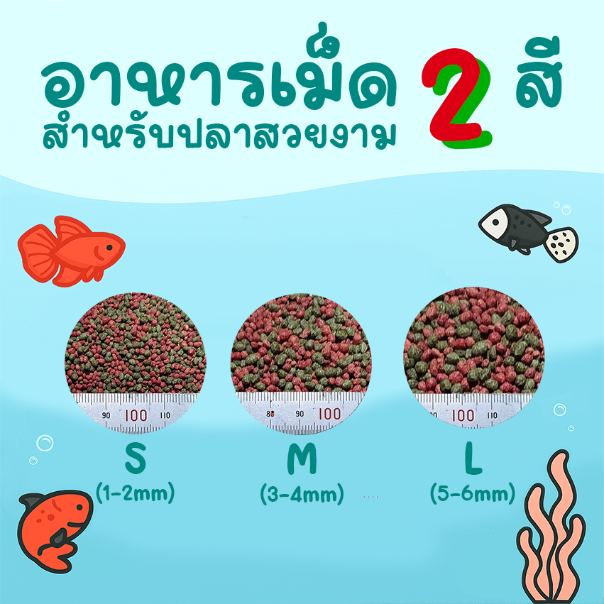 [OMEGA+ แบ่งจำหน่าย] อาหารปลาสวยงาม ปลาทอง ปลาหางนกยูง ปลาบอลลูน อาหารเม็ด 2 สี ชนิดลอยน้ำ