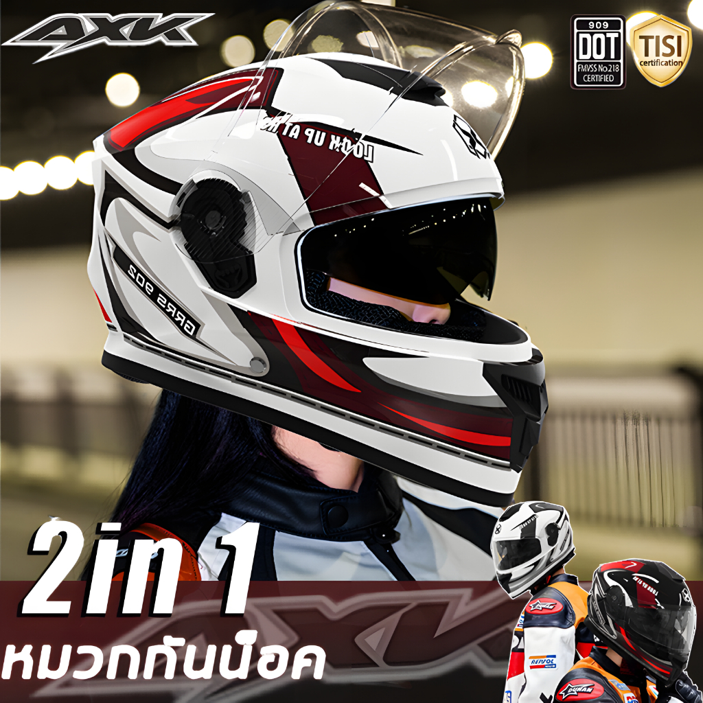 👍2025👍 AXK หมวกกันน๊อค หมวกกันน็อค เต็มใบ HD เลนส์คู่ กันหมอก axk หมวกกันน็อคผญ Helmet Motorcycle