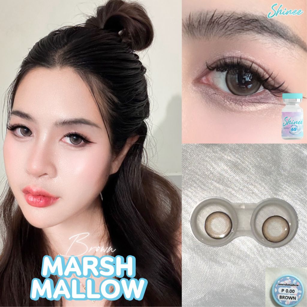 ⚡Shineelens💥Marshmallow Brown💥บิ๊กอายสีน้ำตาล💥คอนแทคเลนส์สายตา💥คอนแทคเลนส์ค่าอมน้ำสูง💥แถมฟรีตลับทุกคู่
