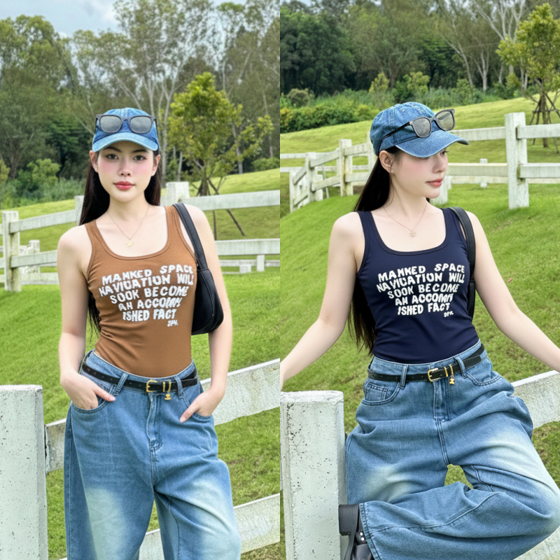 🌈SpinnyHouse🌈เสื้อกล้าม ผ้ายืดยูนิ สกรีนลายสไตล์ Y2K เสื้อซับใน ใสเที่ยวได้หมด รุ่น กล้ามยูนิ MANKED