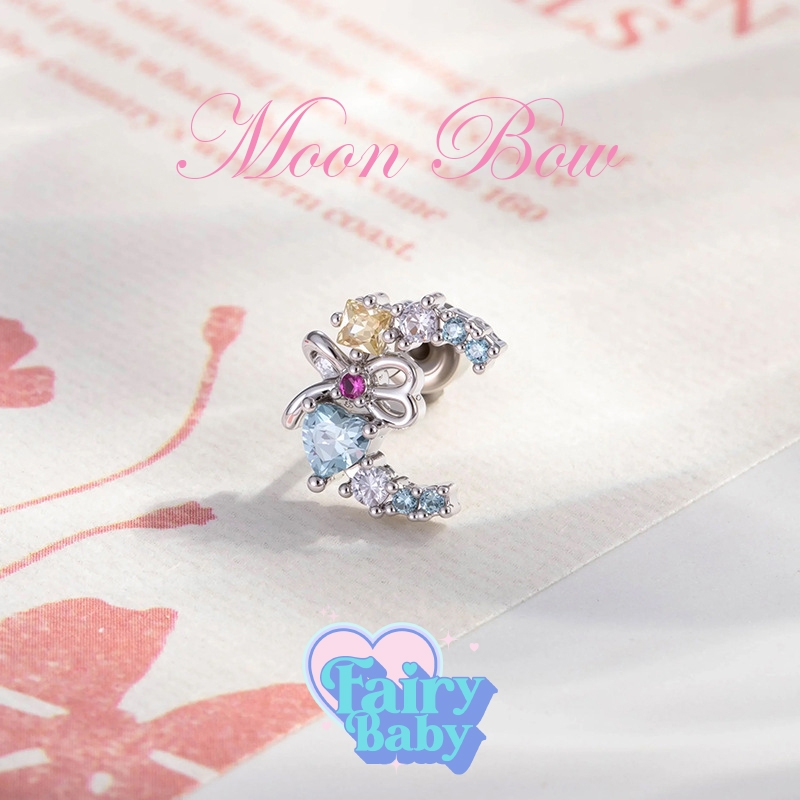 Fairybaby จิว Moon Bow ( 1 ชิ้น ) รูปโบว์ แป้นแบน โทนฟ้า สวยงาม 0.8 ยาว 6mm