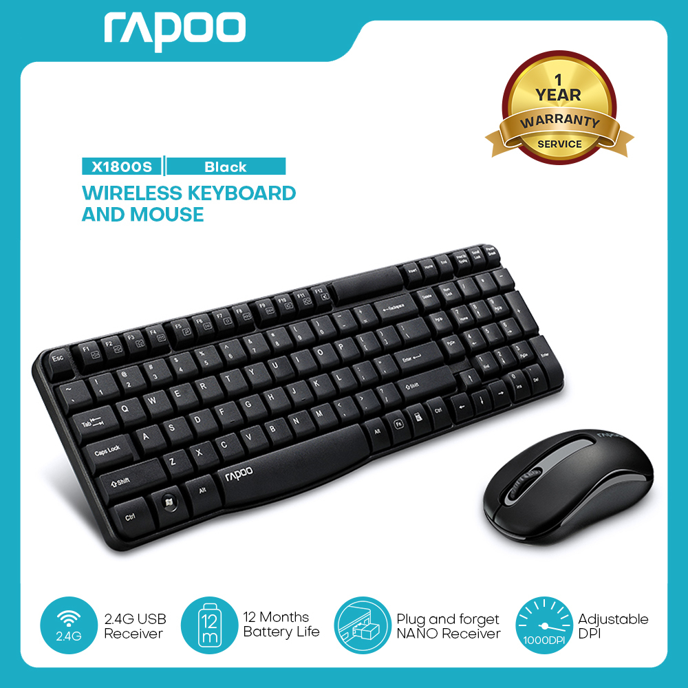 Rapoo X1800S ชุดคีย์บอร์ด+เมาส์ไร้สาย 2.4GHz Wireless Keyboard & Mouse Set