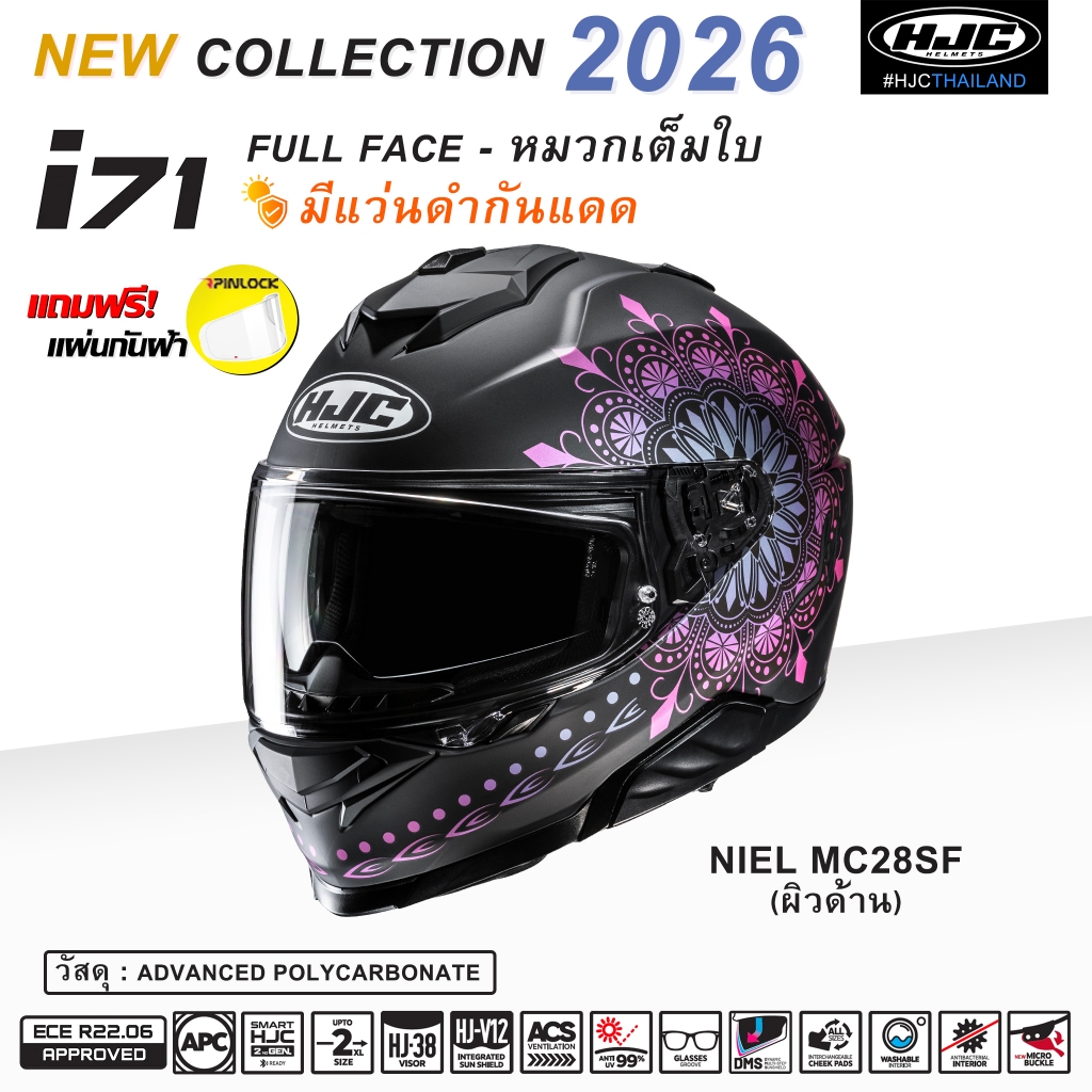 รุ่นใหม่ล่าสุด!! 2026 HJC i71 NIEL MC28SF  มีแว่นดำกันแดด รองรับติดตั้งบลูทูธ SMART HJC GEN 2