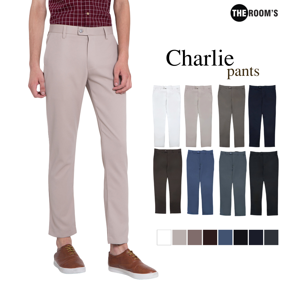 THE ROOM'S - เดอะรูม กางเกงสแล็ค กางเกงทำงาน กางเกงขายาว ผ้าชาลี ผ้ายืด ขากระบอกเล็ก (รวมสี)