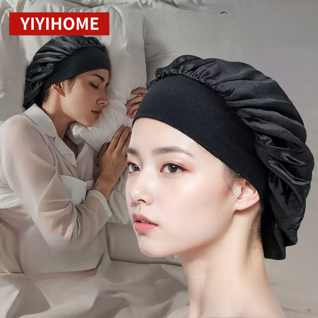 YIYIHOME หมวกนอน หมวกคลุมผมซาติน หมวกนอนผู้หญิง หมวกนอนผู้ชาย หมวกใส่นอน ปกป้องผม ขอบยืดหยุ่น
