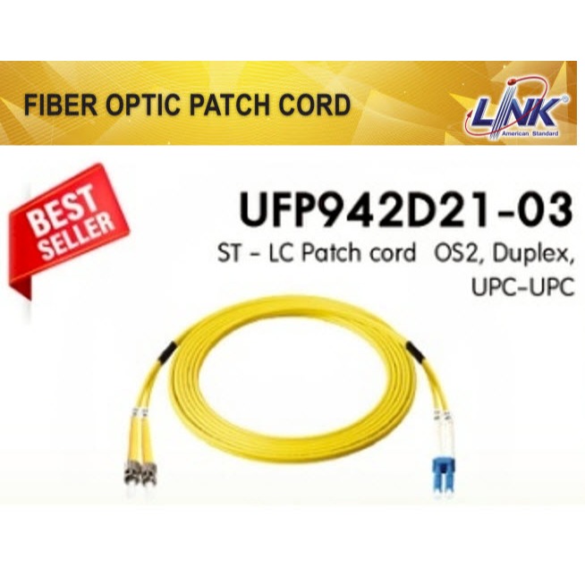 LINK ST-LC Optic Patch Cord 9/125 μm (OS2), Duplex Single-mode, UFP942D21-03 (3.0 mm.)  3 m.