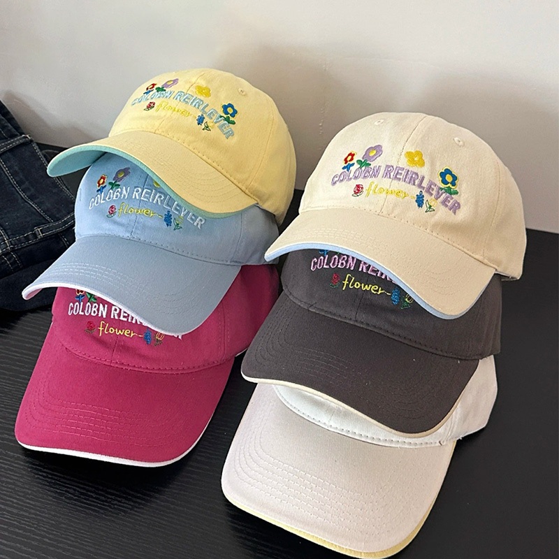 หมวกแก็ป หมวกแก๊ป ลายปักดอกไม้เล็ก ๆ สีสันสวยงาม แฟชั่นเกาหลี ใส่ได้ทั้งชายหญิง