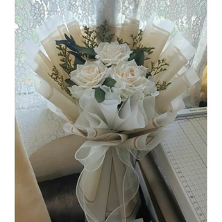 🤍 ช่อกุหลาบขาว Cappuccino Curled Roses - ช่อดอกไม้ประดิษฐ์ วันเกิด รับปริญญา วาเลนไทน์ 🤍