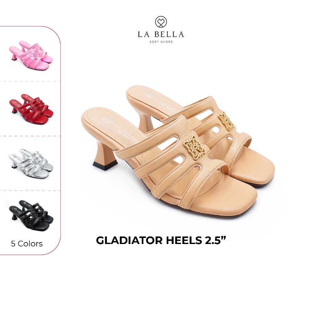 LA BELLA သားရေ/သိုးသားရေ စောက်မြင့်ဖိနပ် รุ่น GLADIATOR HEELS 2.5" - BEIGE