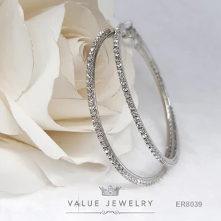 ต่างหูห่วงกลม เพชร1แถว หน้า2มิล สีเงิน 6 ขนาด เครื่องประดับ ER8033 ER8035 ER8037 ER8039 ER8041 ER1275 ValueJewelry