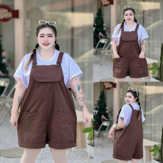 #58(ส่งเร็ว)เอี๊ยมกางเกงขาสั้นทรงหมีขาเบิ้ล+เสื้อยืดสีขาว เน…