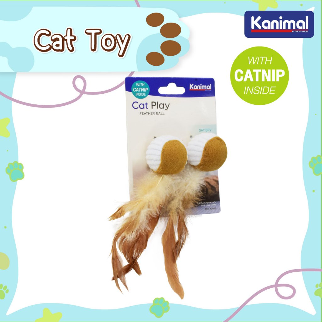 [79942] Kanimal Cat Toy ของเล่นแมว Feather Ball ลูกบอลพันขนนิ่ม เล่นสนุก สำหรับแมวทุกวัย ขนาด 15x4 ซม. (2 ลูก/แพ็ค)