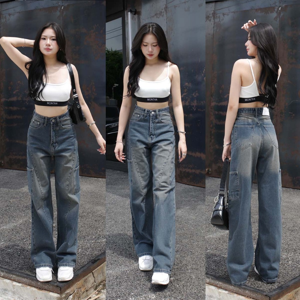 กางเกงยีนส์ทรงกระบอกใหญ่กระเป๋าข้าง รุ่น Snazzy jeans