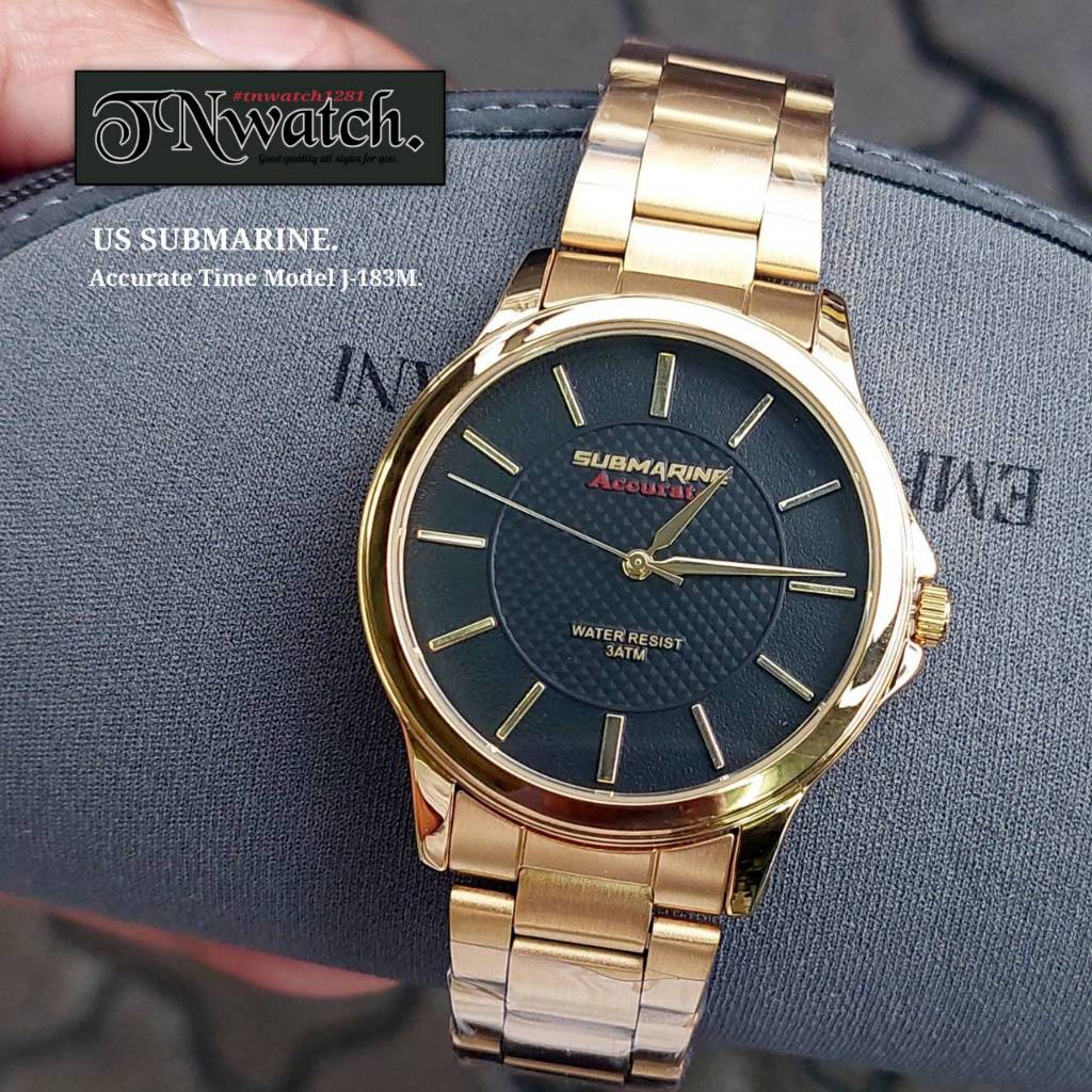 นาฬิกาผู้ชาย US SUBMARINE รุ่น J-183M นาฬิกาข้อมือสายเหล็ก สำหรับบุรุษ สีทอง กันน้ำ100% ของแท้ พร้อม