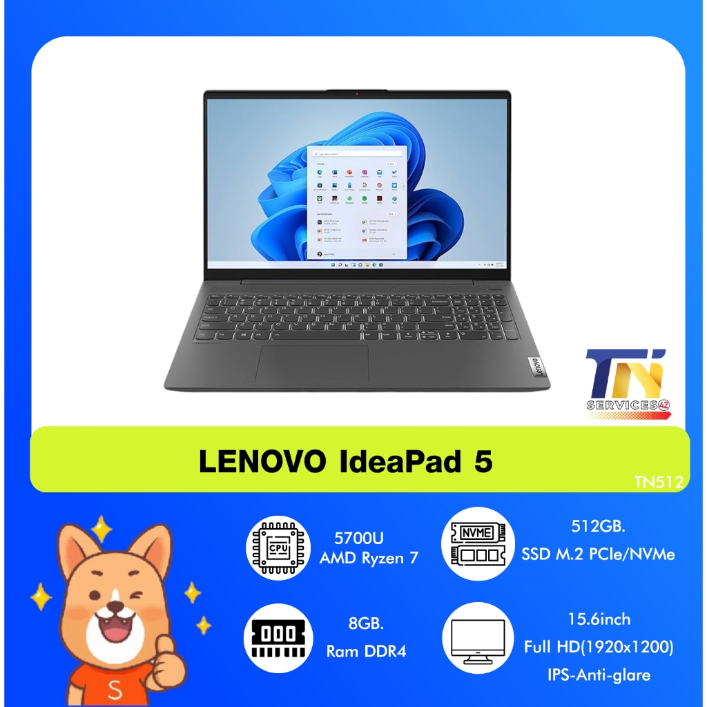 โน๊ตบุ๊คมือสอง LENOVO IdeaPad 5 Ryzen 7 5700U RAM 8GB SSD 512GB M.2 AMD Radeon Vega จอ: 15.6" FHD IP