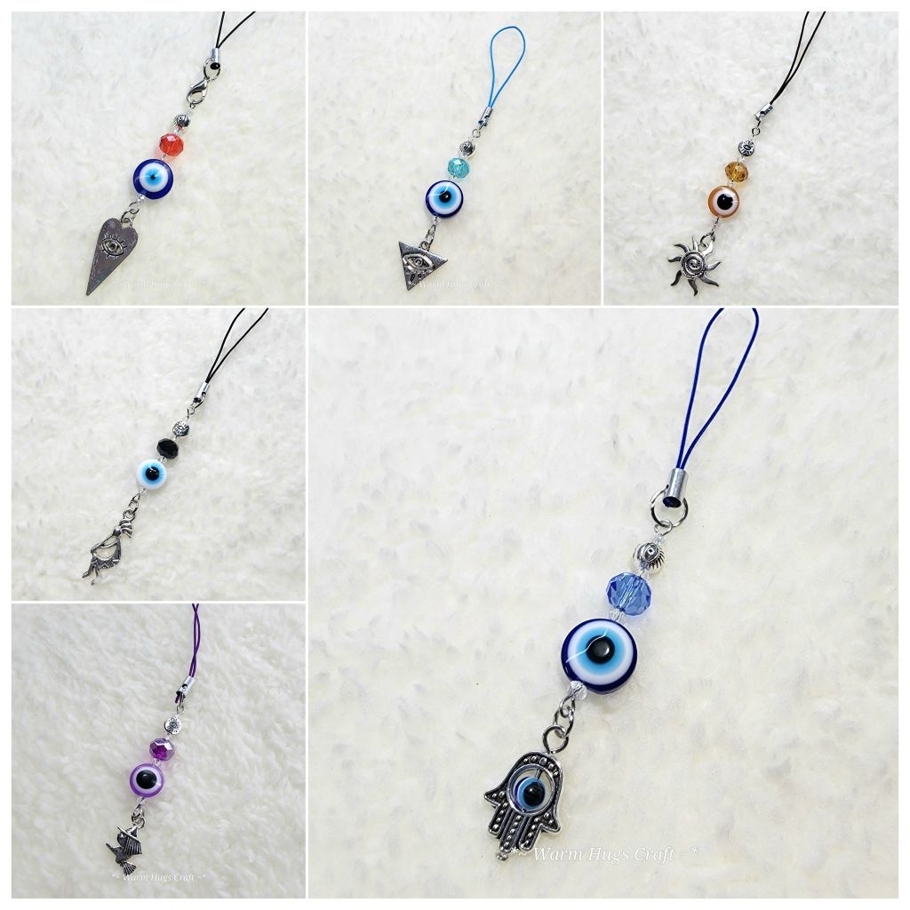 Phone charm >> EVIL EYE 🧿 ที่ห้อยมือถือ ที่ห้อยโทรศัพท์ พวงกุญแจ | เครื่องราง ปกป้อง Hamsa Wicca Clo