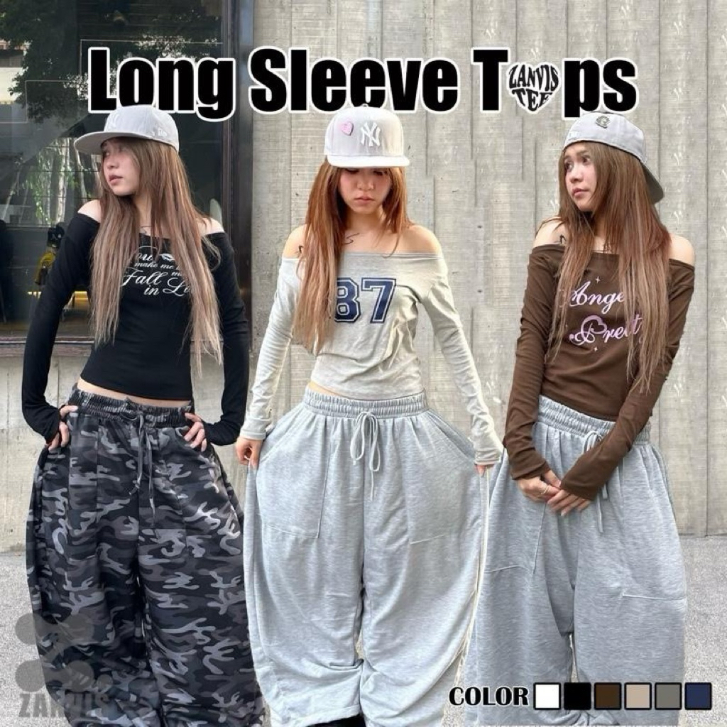 (Zanvis tee)เสื้อยืดแขนยาวคอปาด ปาดไหล่ได้ ทรงBabytee เข้ารูป ผ้าคอตตอลยูนิ นุ่มยืดเยอะ  สกรีนลาย