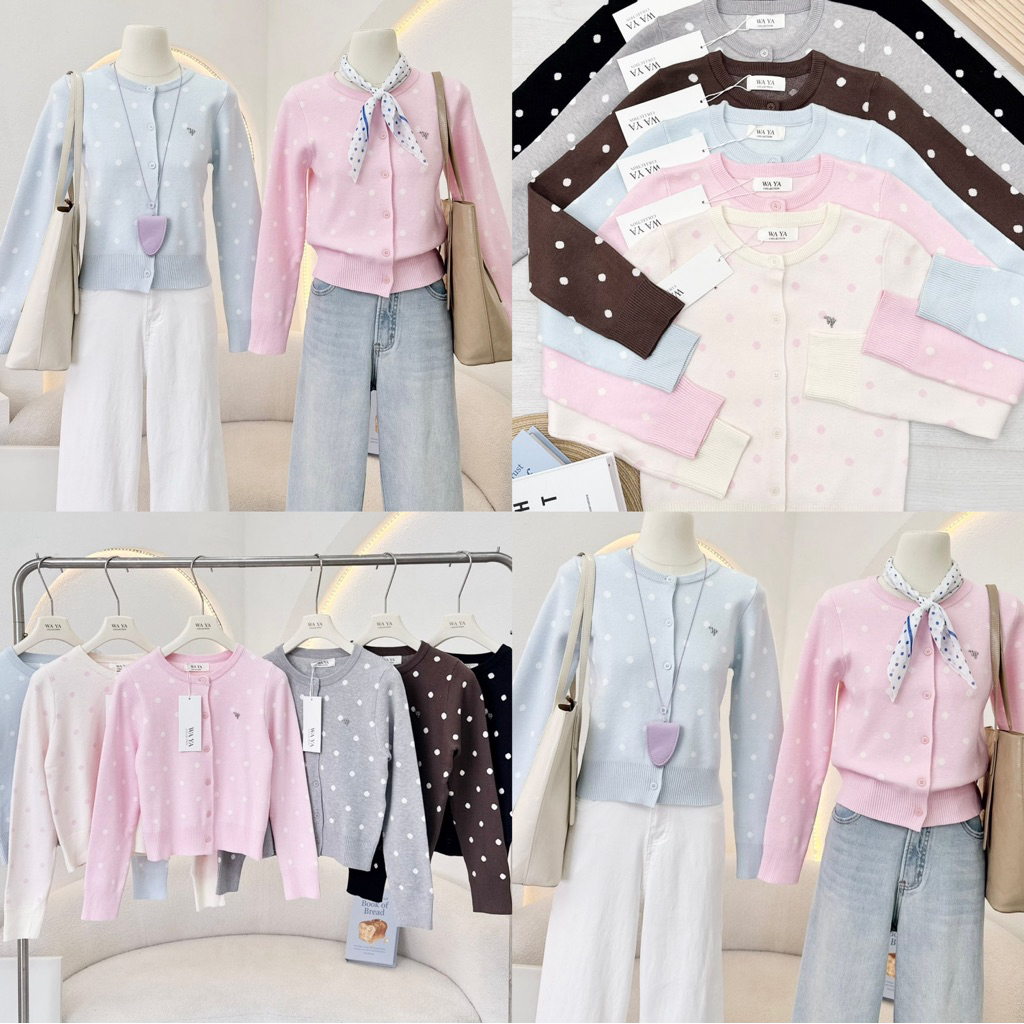 Waya - เสื้อคาดิแกนไหมพรมแขนยาว ลายจุด Polkadot✨