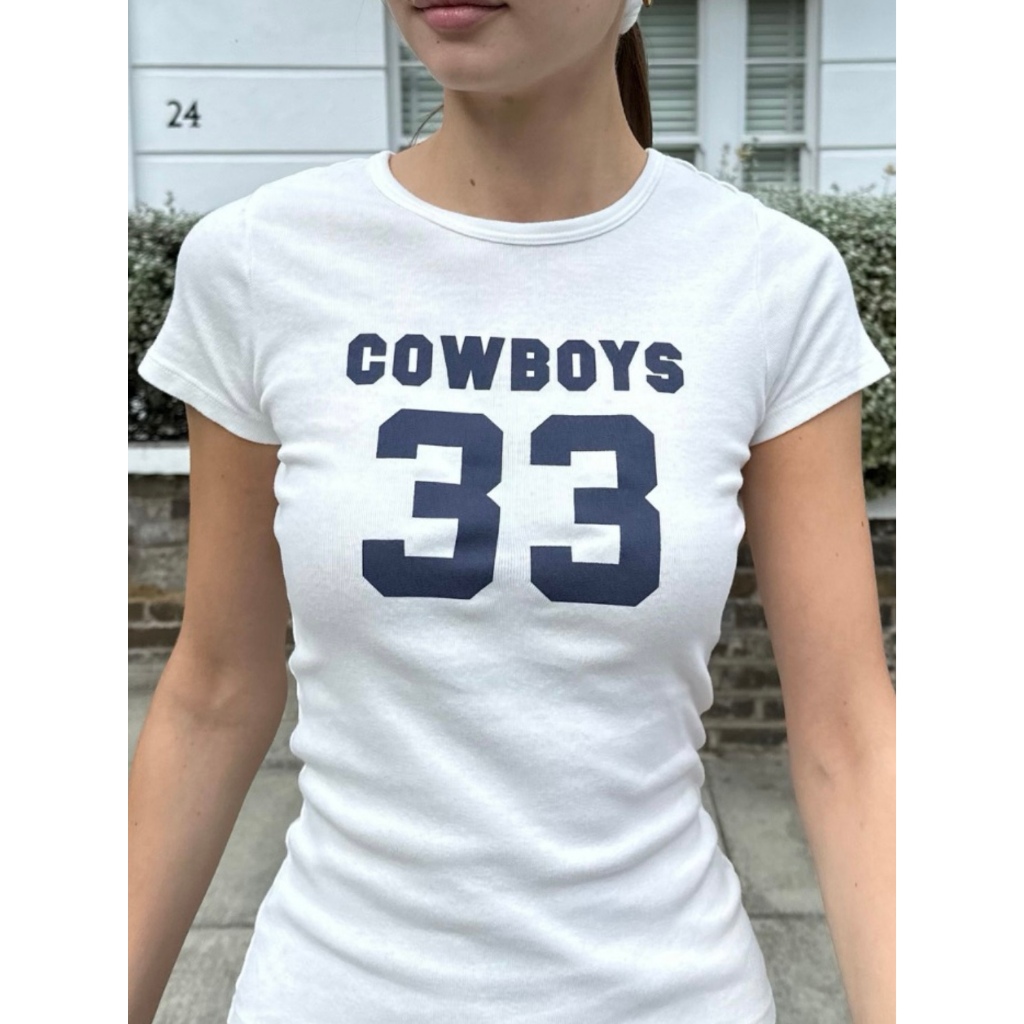 (พร้อมส่ง) BrandyMelville Hailie Cowboys 33 Top เสื้อยืด เสื้อแขนสั้น ของแท้จากช็อป