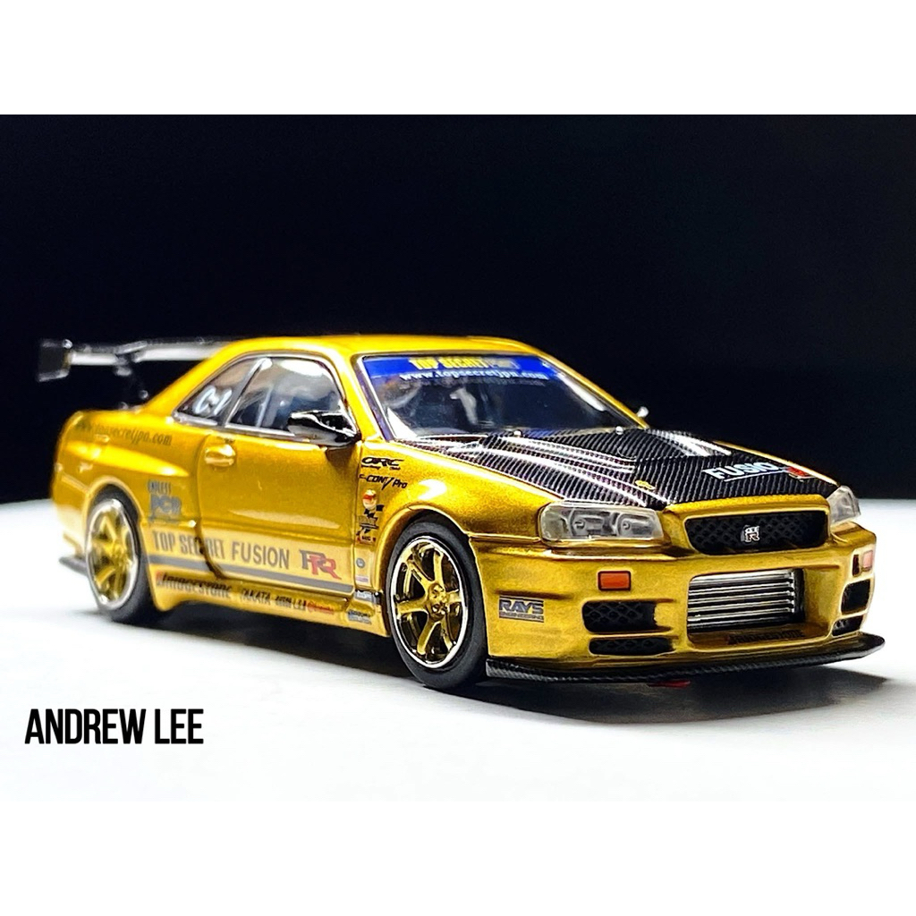 (สินค้าพร้อมส่ง) โมเดลรถเหล็ก INNO64 GTR R34 TOP SECRET GOLD IN64-R34TS-GOLD – ทองซิ่งไม่สนใคร! GTR 
