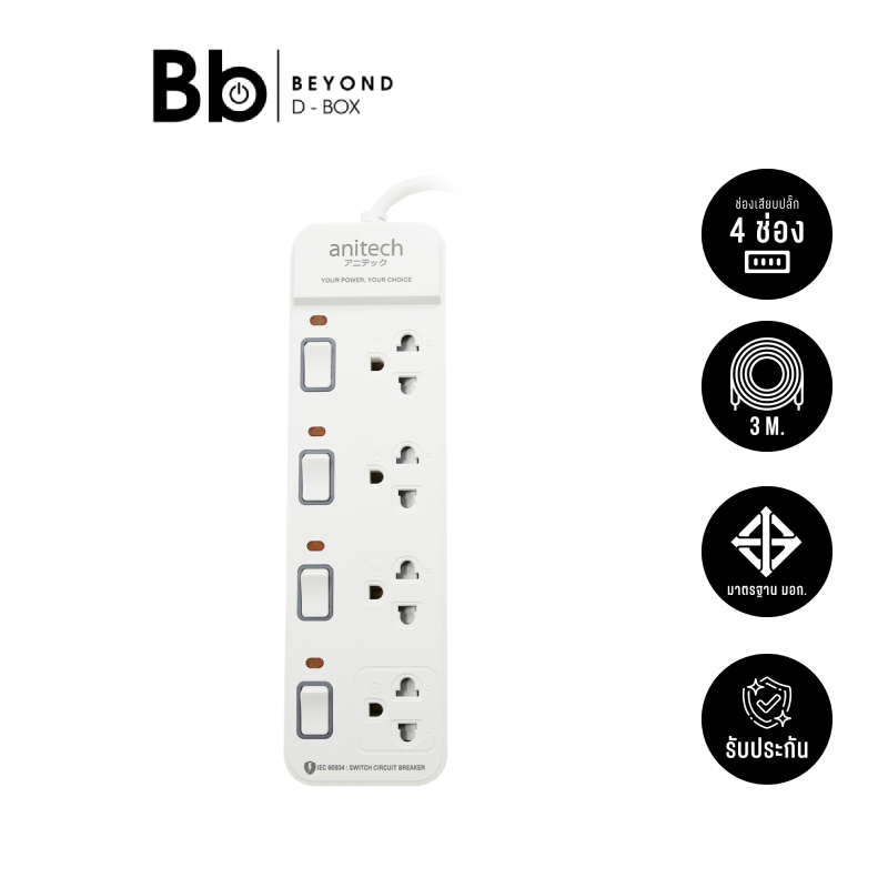 ปลั๊กไฟ ANITECH (TIS.) PLUG H2143-WH by BB Beyond D-Box
