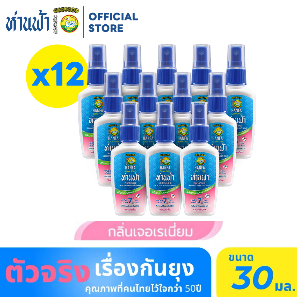 ห่านฟ้า สเปรย์กันยุง Hanfa Spray สารสกัดจากธรรมชาติ กลิ่นเจอเรเนี่ยม  30 ml (แพ็ค 12)