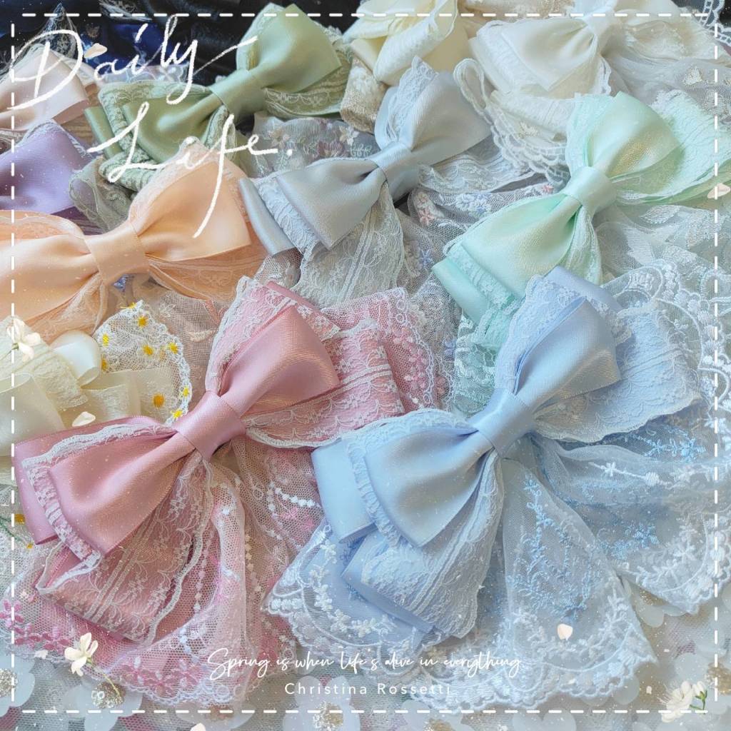 A Dream (20สี✨)กิ๊บสปริงโบว์ลูกไม้ โบว์หน้าหลายเลเยอร์ ผ้าลูกไม้ปักแน่นๆสวยหรูออกงานได้ ไซร์M 10ซม. (พร้อมส่ง🚛)