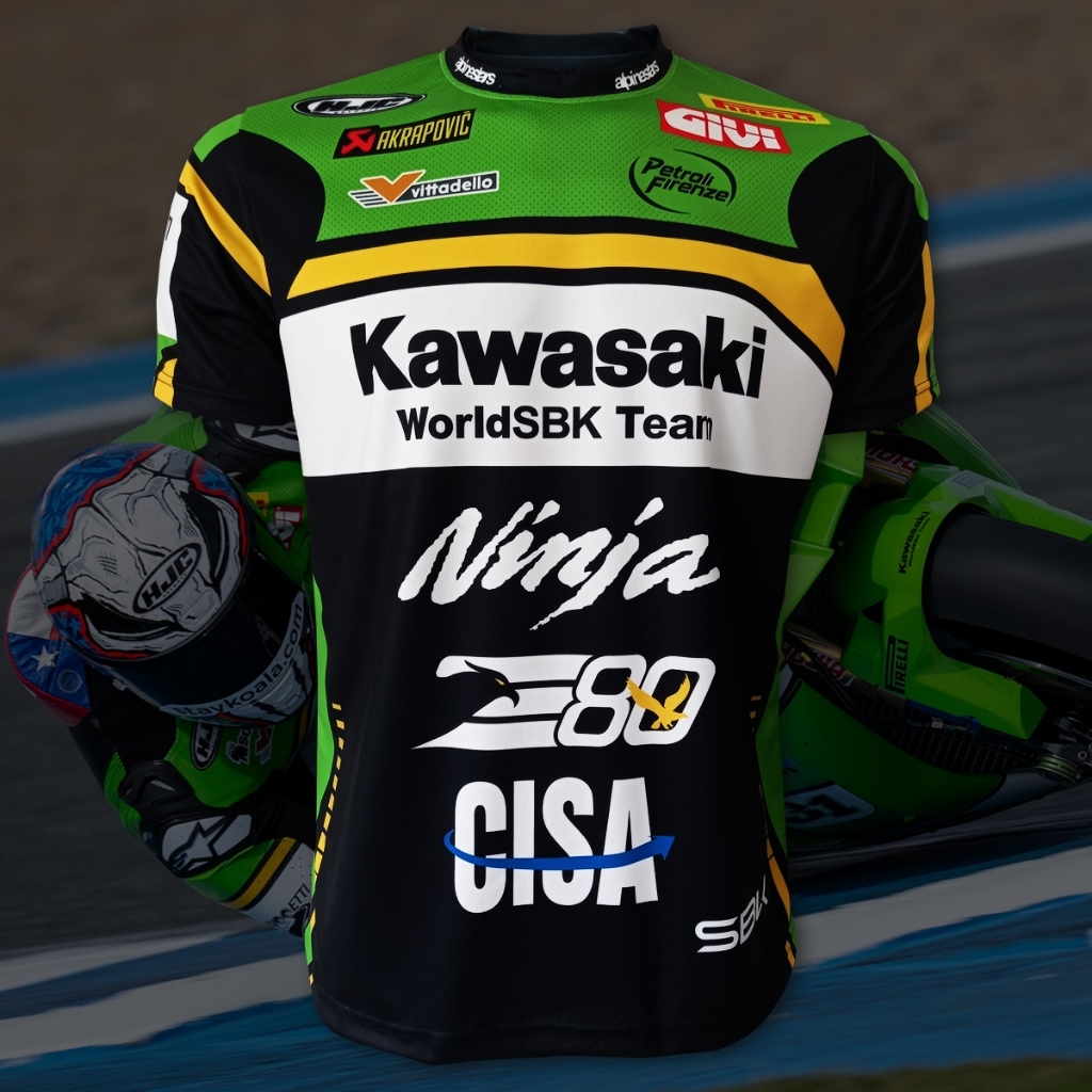 เสื้อยืดคอกลม MotoGP เสื้อยืดโมโตจีพี ทีม คาวาซากิ WSBK TEAM 2025 #WB0050 รุ่น การ์เรต เกอร์ลอฟ#31 ไ