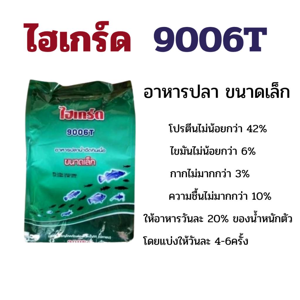 ไฮเกรด 9006T อาหารปลาน้ำจืดกินเนื้อ ลูกอ๊อด ขนาดเล็ก โปรตีน42% น้ำหนัก2กิโลกรัม