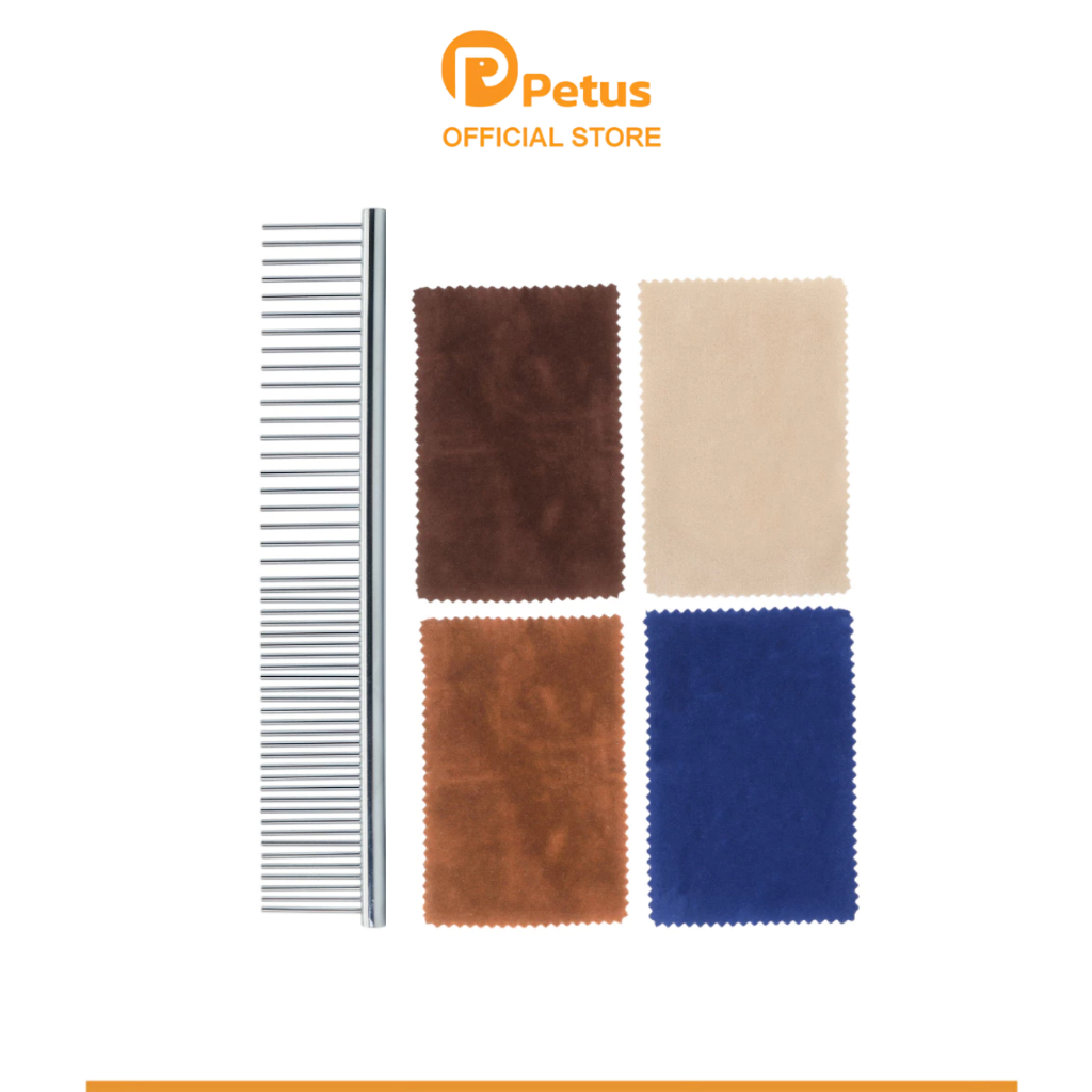 Petus หวี หวีแปรงขน 2in1 Pet comb แปรงขนสัตว์เลี้ยง มีผ้าเช็ดพร้อมให้ในเซ็ต มีทั้งซี่ถี่และห่างในตัวเดียวกัน
