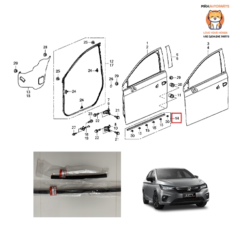 ยางขอบประตูหน้าและหลังส่วนล่าง HONDA CITY 1.0 T HB Sedan Ehev ทุกปี แท้ศูนย์ราคาต่อ 1 ชิ้น