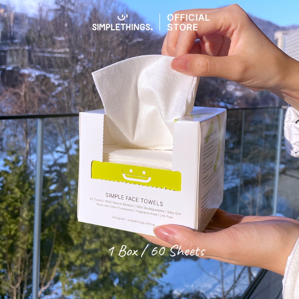 Simplethings Simple Face Towel ผ้าเช็ดหน้าใยไผ่ 3Boxes นุ่มพิเศษ ไม่เป็นขุย เส้นใยไผ่100% เช็ดเมคอัพแทนสำลี ซับหน้า