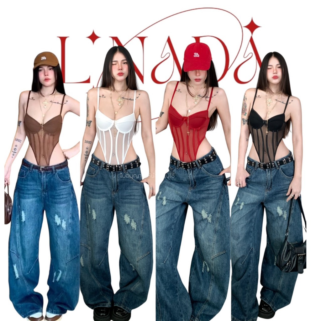 L'NADA【พร้อมส่ง】บอดี้สูทสายเดี่ยวซีทรู แมทได้กับทุกชุด มี4สี #6001