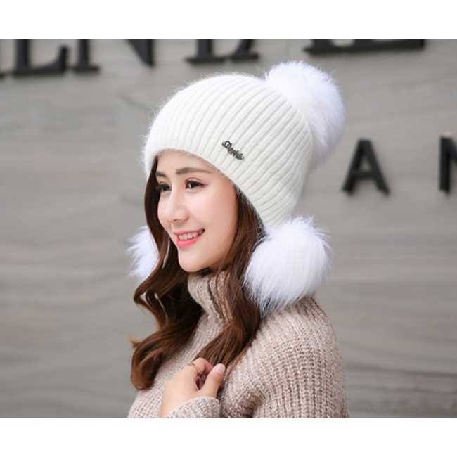 KQ811 หมวกไหมพรม ใส่แล้วหน้าหวานค่ะ [คละเข็มกลัด คละลายถัก] - รูปที่ 4