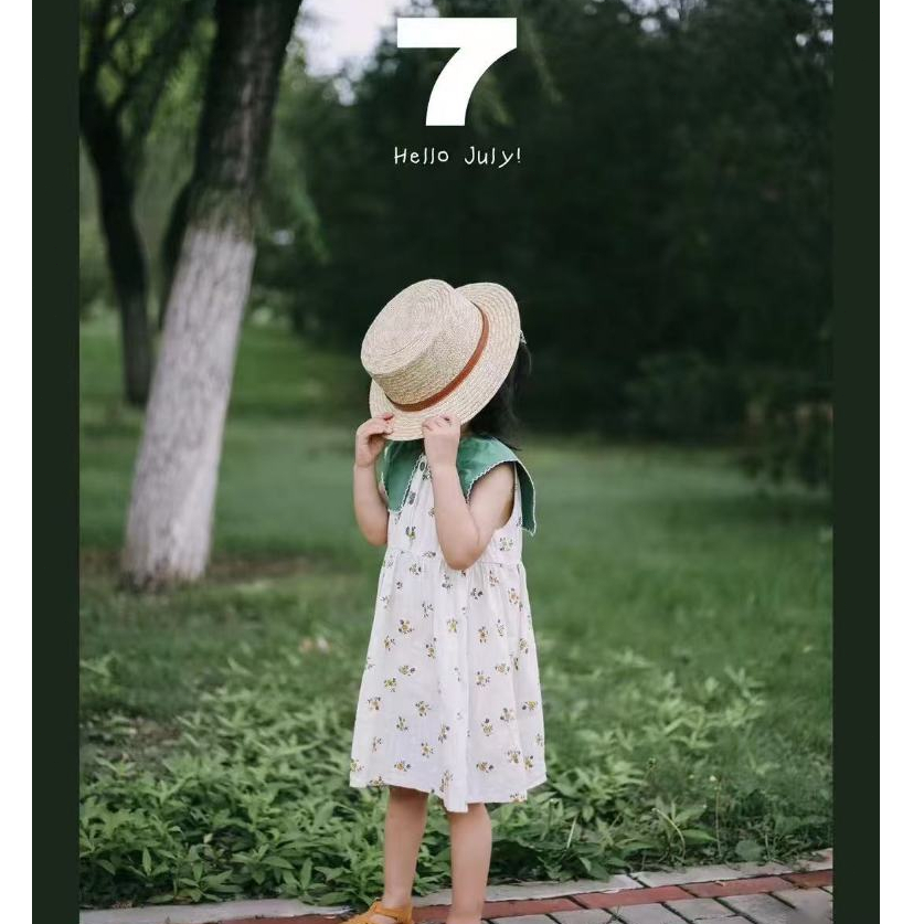Mom Kids🌸พร้อมส่ง🌸ชุดเดรสลายดอกไม้ น' ารักสำหรับเด็ คอพับขนาดใหญ่สีเขียว แต่งกระดุม ชุดเดรสชายหาด - รูปที่ 2