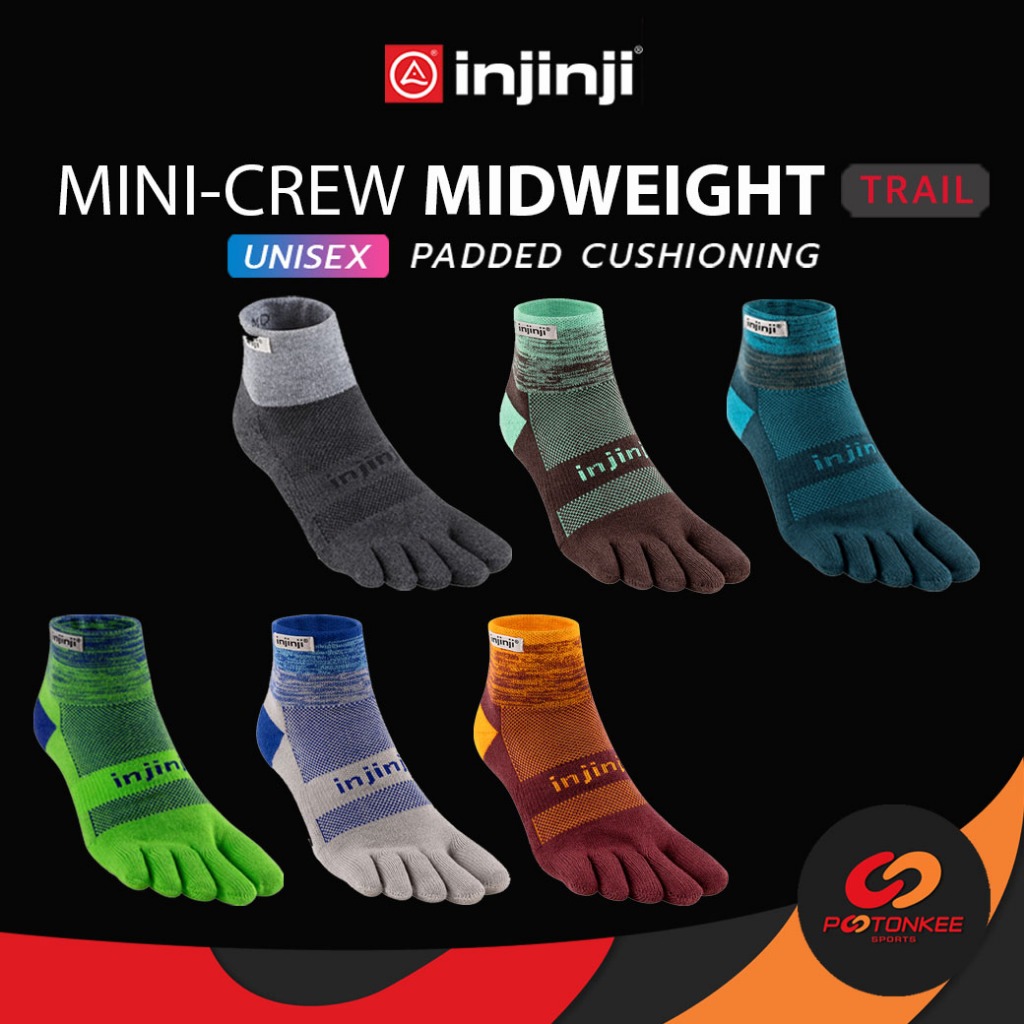 INJINJI MINI CREW TRAIL (UNISEX) ถุงเท้า 5 นิ้ว ถุงเท้าวิ่งเทรล เหนือข้อ แบบหนากลาง