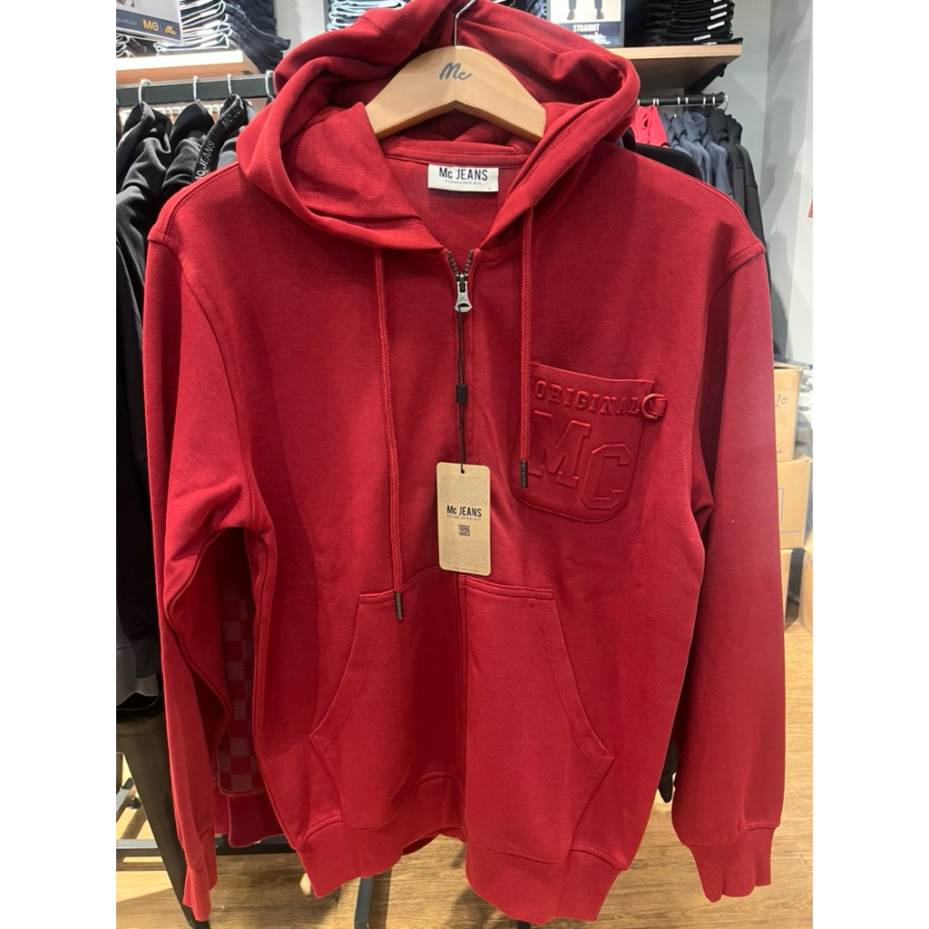 [พร้อมส่ง] เสื้อฮู้ดแขนยาว MC JEANS รุ่นใหม่ล่าสุด สีแดงเดือด🔥 แม็คแท้100% จากช้อป มีครบไซส์ บริการเ